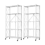 SOGA 2X 5 Tier Steel White Foldable Kitchen Cart Multi-Functional Shelves Storage Organizer with Wheels