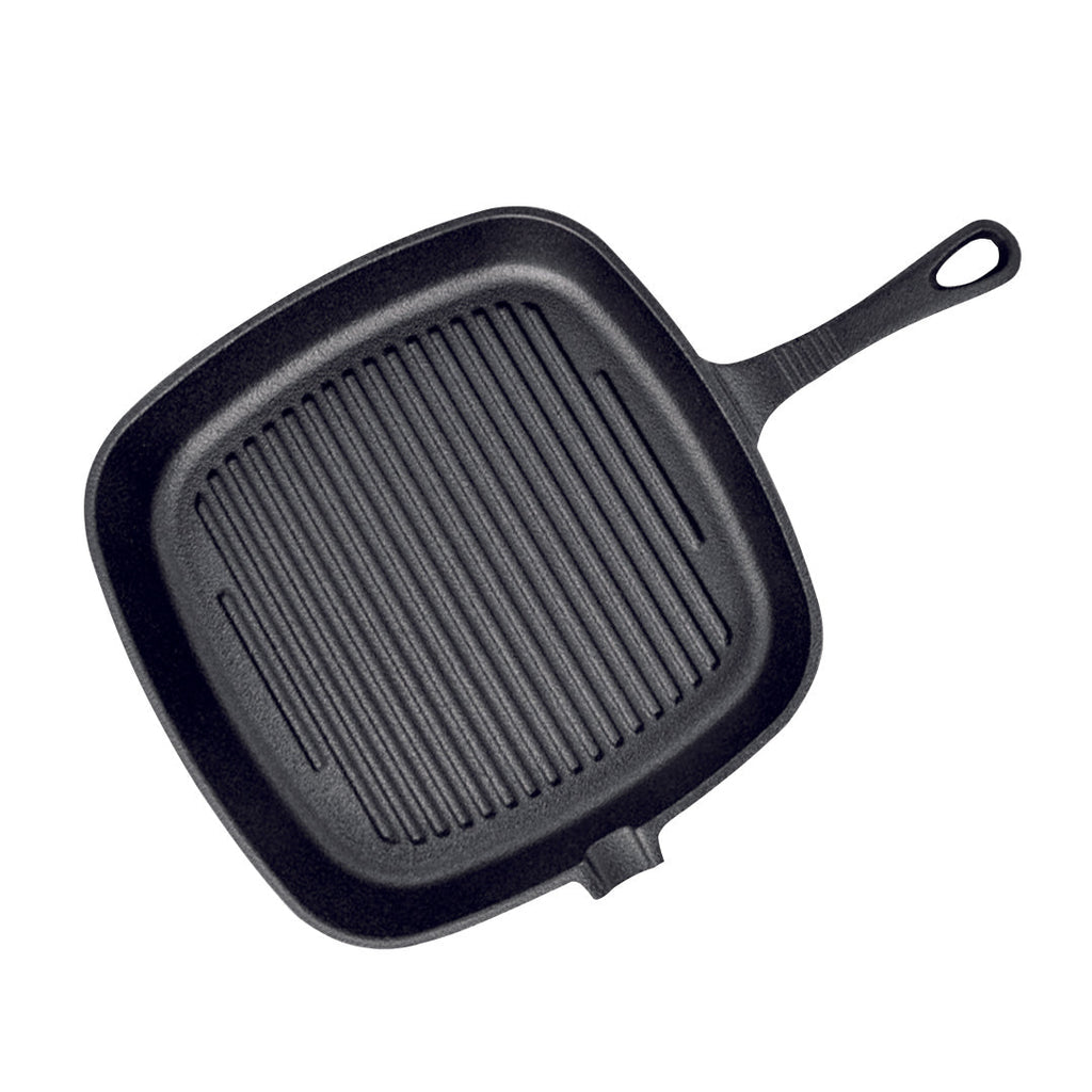 SOGA 23.5cm Square Ribbed Cast Iron Frying Pan Skillet Steak Sizzle Platter with Handle $ 52.50