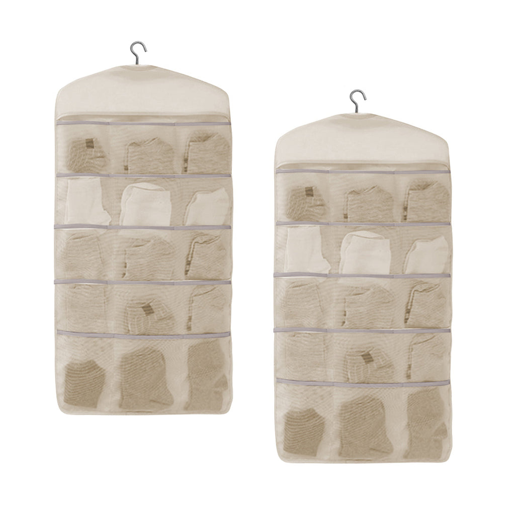 SOGA 2X Beige Double Sided Hanging Storage Bag Underwear Bra Socks Mesh Pocket Hanger Home Organiser $ 51.90