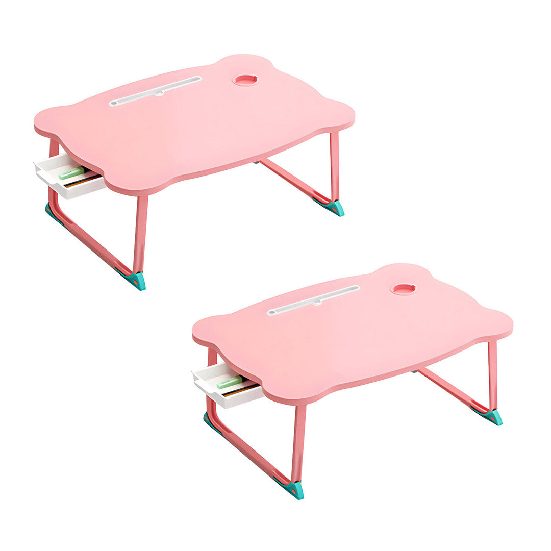 SOGA 2X Pink Portable Bed Table Adjustable Folding Mini Desk With Mini Drawer and Cup-Holder Home Decor $ 98.50