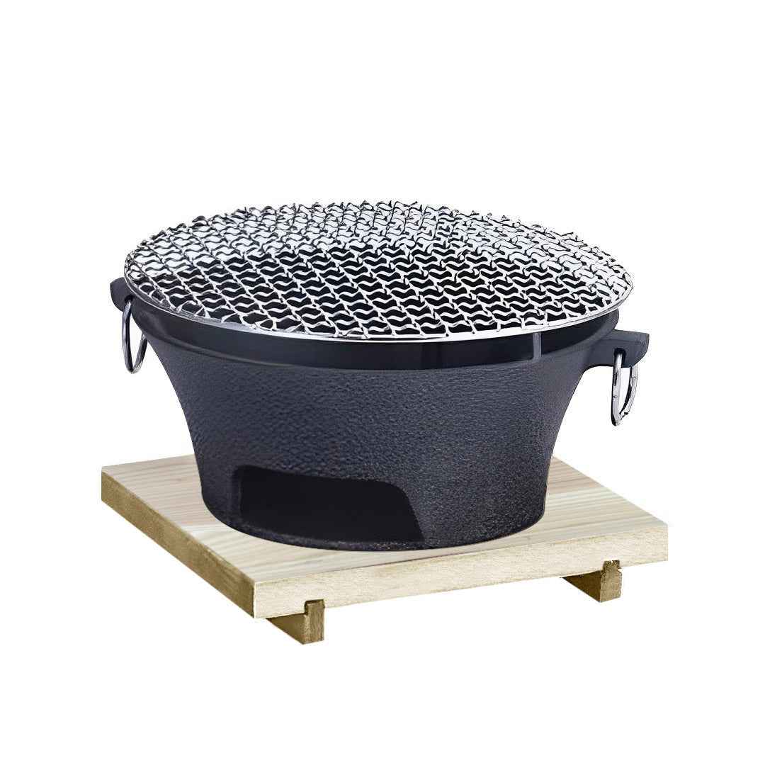SOGA Large Cast Iron Round Stove Charcoal Table Net Grill Japanese Style BBQ Picnic Camping with Wooden Board $ 101.50