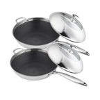 SOGA 2X 18/10 Stainless Steel Fry Pan 32cm Frying Pan Top Grade Non Stick Interior Skillet with Helper Handle and Lid $ 366.90