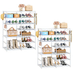 SOGA 2X 12-Shelf Tier Shoe Storage Shelf Space-Saving Caddy Rack Organiser with Side Hooks White $ 161.90