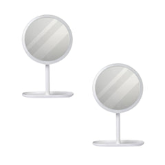SOGA 2X 26cm White Round Smart LED Makeup Bedroom Table Vanity Mirror Tricolor Adjustable Light