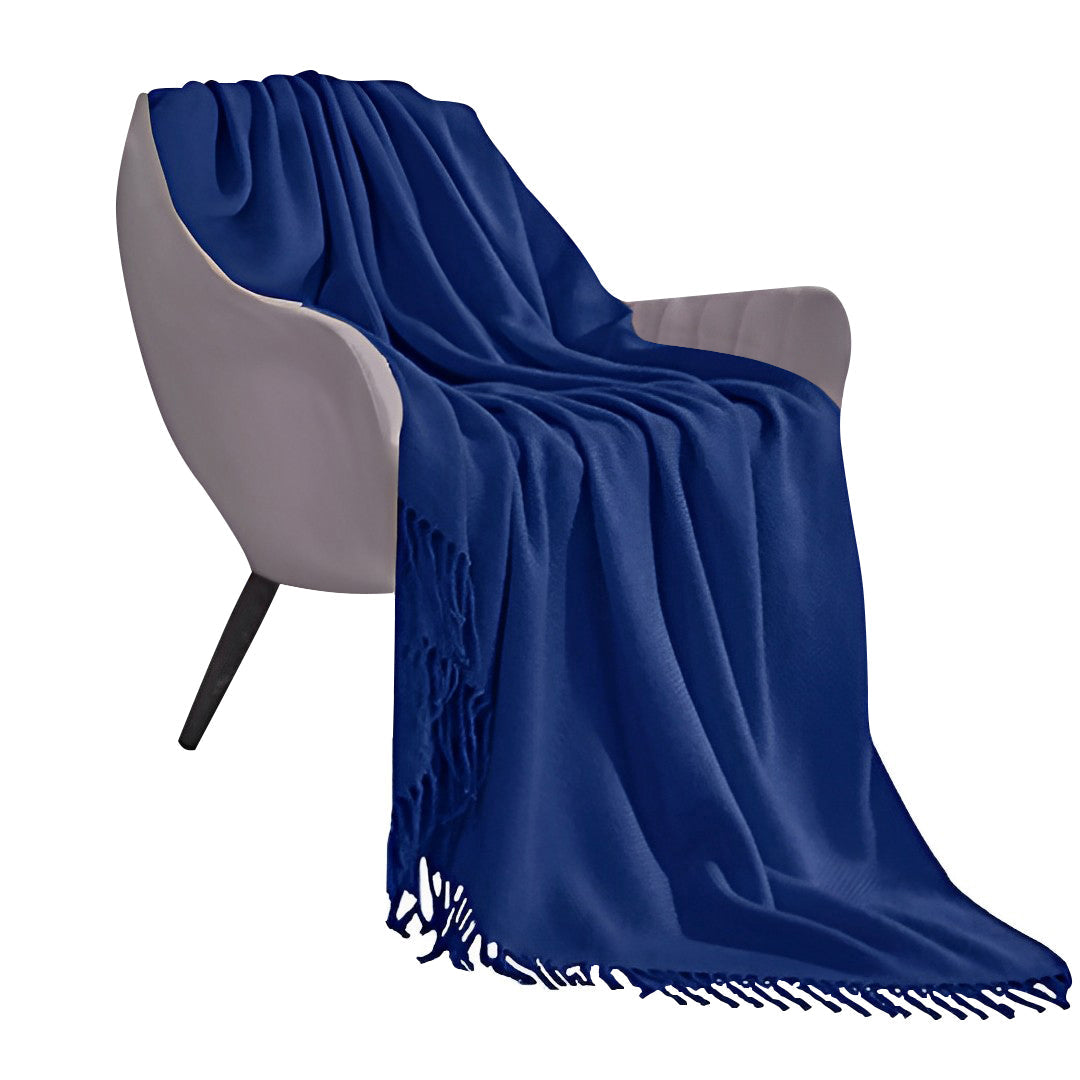 SOGA Royal Blue Acrylic Knitted Throw Blanket Solid Fringed Warm Cozy Woven Cover Couch Bed Sofa Home Decor $ 77.90
