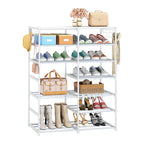 SOGA 12-Shelf Tier Shoe Storage Shelf Space-Saving Caddy Rack Organiser with Side Hooks White $ 83.50