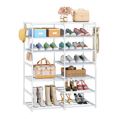 SOGA 12-Shelf Tier Shoe Storage Shelf Space-Saving Caddy Rack Organiser with Side Hooks White