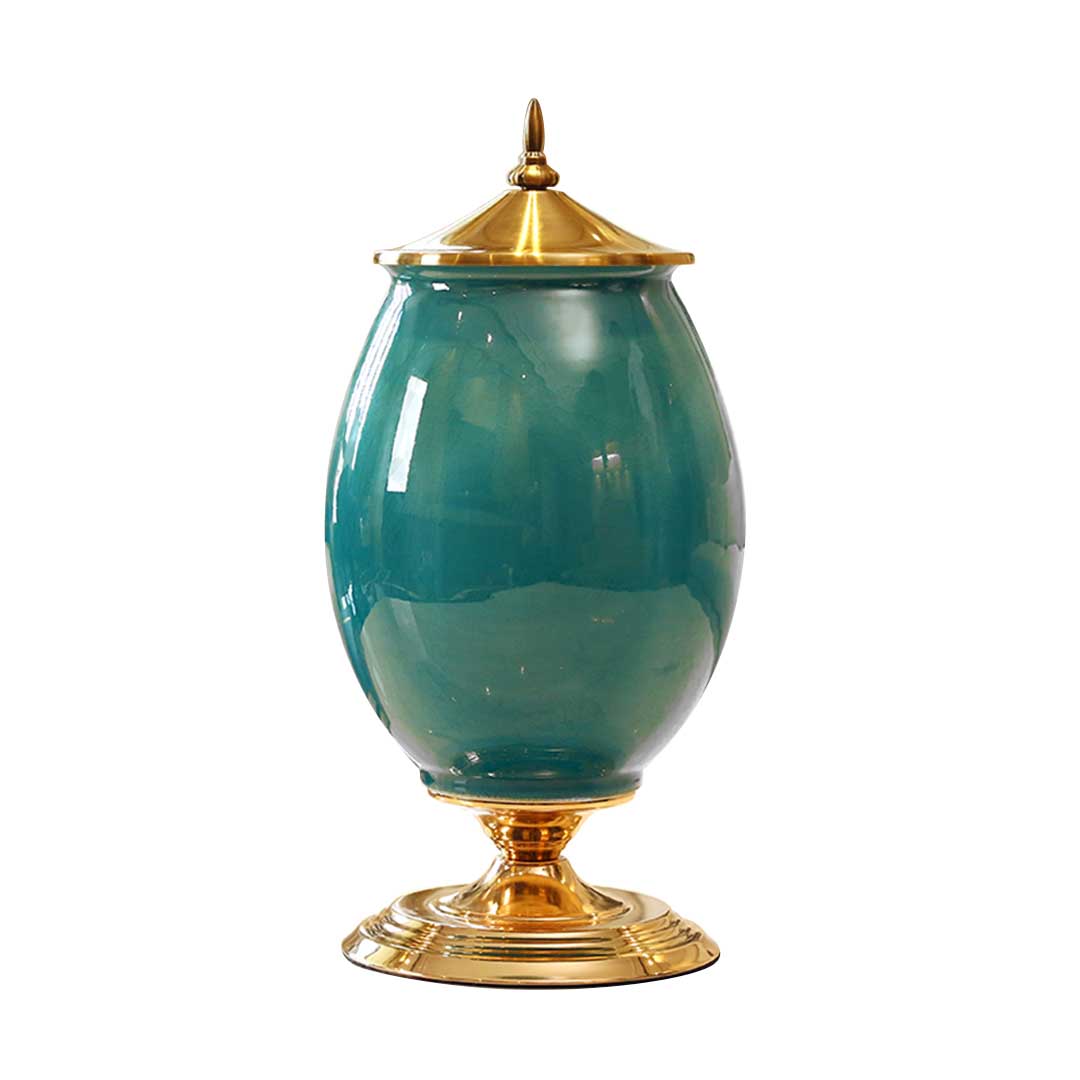 SOGA 40cm Ceramic Oval Flower Vase with Gold Metal Base Green $ 188.90