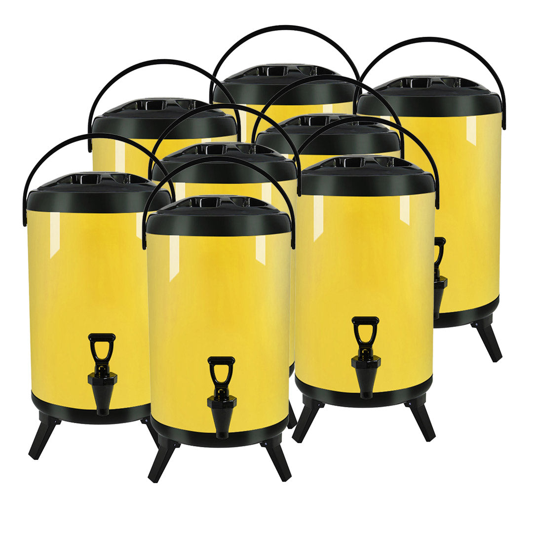 SOGA 8X 16L Stainless Steel Insulated Milk Tea Barrel Hot and Cold Beverage Dispenser Container with Faucet Yellow $ 785.50