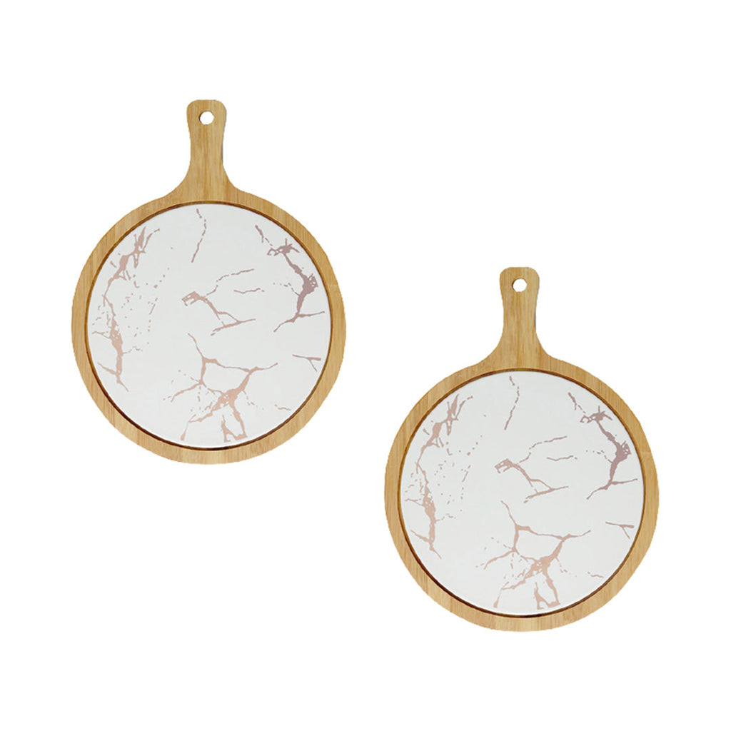 SOGA 2X 30cm White Circle Wooden Serving Tray Slate Steak Serving Platter Chopping Board Paddle Home Decor $ 107.90