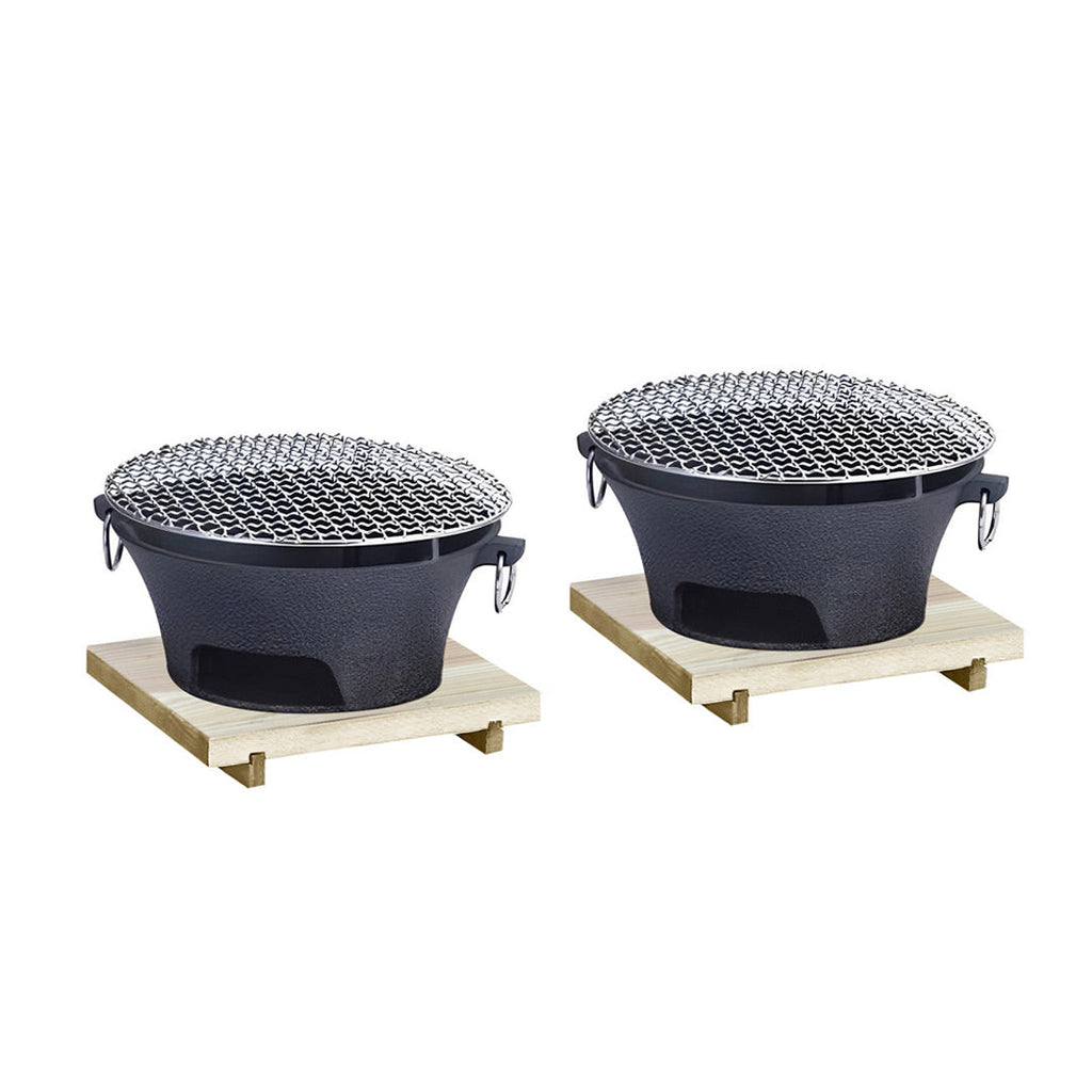SOGA 2X Large Cast Iron Round Stove Charcoal Table Net Grill Japanese Style BBQ Picnic Camping with Wooden Board $ 196.50