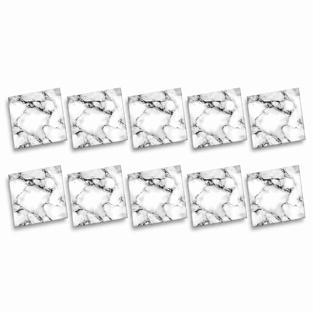 SOGA Peel & Stick Floor and Wall Tiles 60 x 60cm 10 Pack Black White Faux Marble