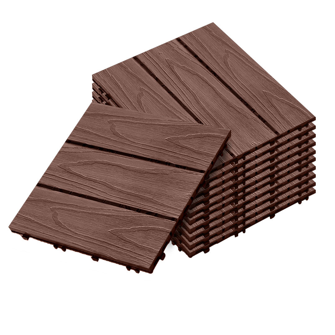 SOGA 11 pcs Dark Chocolate DIY Wooden Composite Decking Tiles Garden Outdoor Backyard Flooring Home Decor $ 144.50