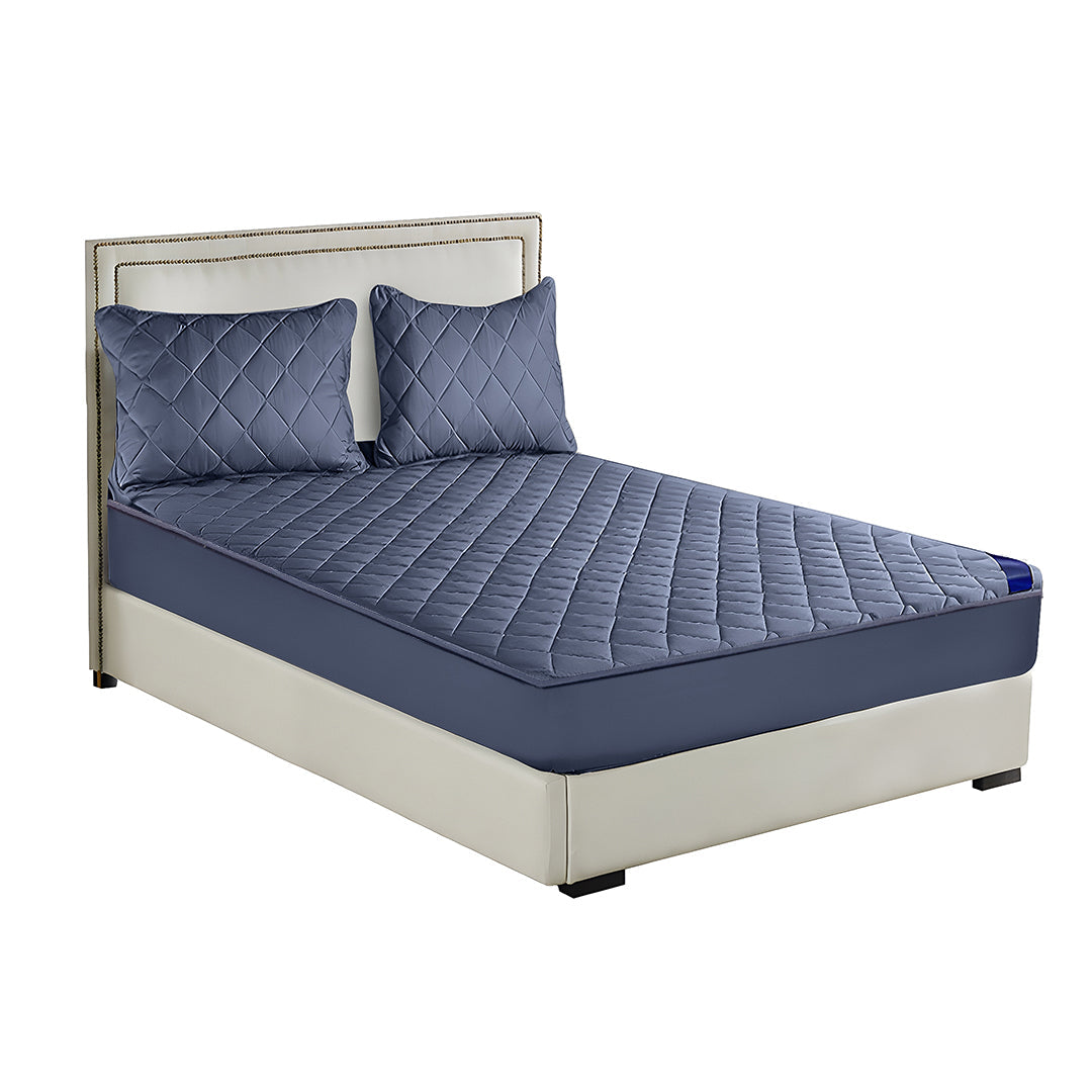 SOGA Blue 153cm Wide Cross-Hatch Mattress Cover Thick Quilted Stretchable Bed Spread Sheet Protector with Pillow Covers $ 117.90