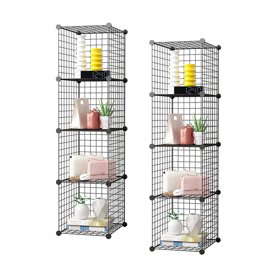 SOGA 2X Black Portable 4 Tier Cube Storage Organiser Foldable DIY Modular Grid Space Saving Shelf $ 118.90