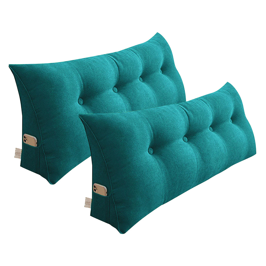 SOGA 2X 120cm Blue Green Triangular Wedge Bed Pillow Headboard Backrest Bedside Tatami Cushion Home Decor