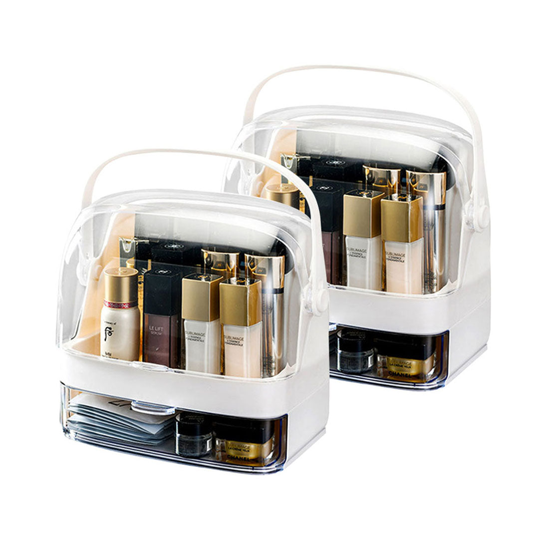 SOGA 2X 2 Tier White Countertop Makeup Cosmetic Storage Organiser Skincare Holder Jewelry Storage Box with Handle $ 101.50