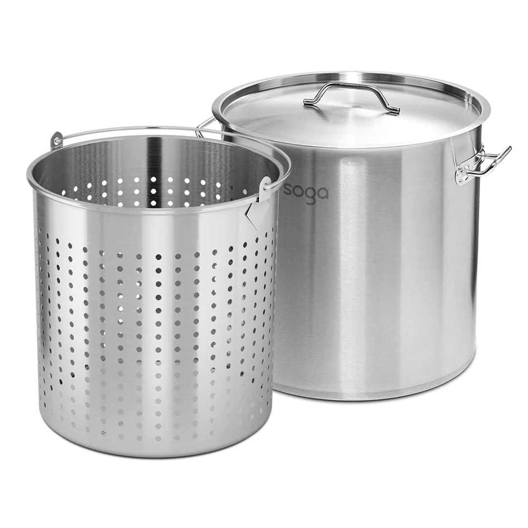 SOGA 98L 18/10 Stainless Steel Stockpot with Perforated Stock pot Basket Pasta Strainer $ 473.50