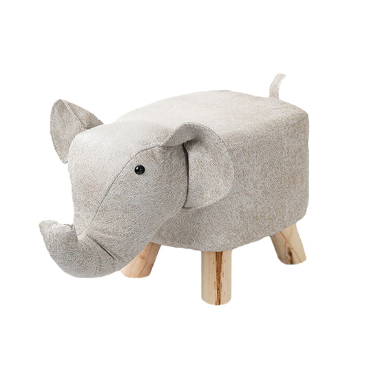 SOGA Beige Gray Children Bench Elephant Character Round Ottoman Stool Soft Small Comfy Seat Home Decor