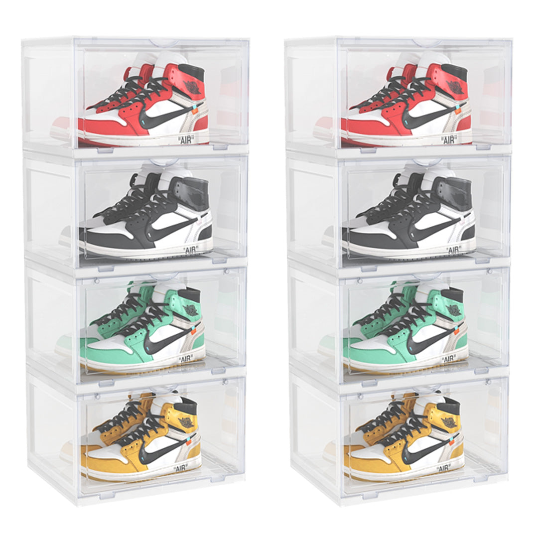 SOGA 2X 4 Tier Transparent Portable Shoe Organiser Sneaker Footwear Folding Plastic Bin Stackable Storage Box with Magnetic Door $ 226.90