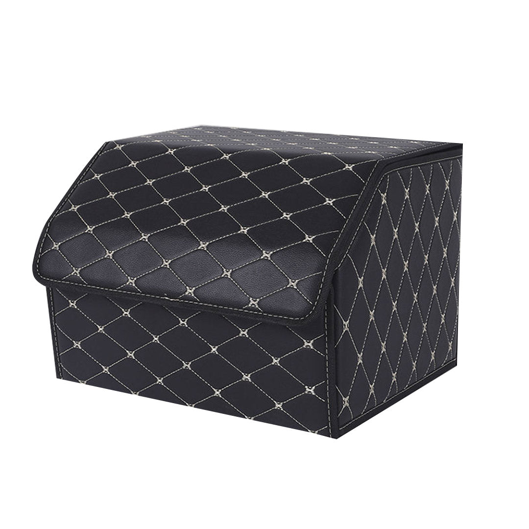 SOGA Leather Car Boot Collapsible Foldable Trunk Cargo Organizer Portable Storage Box Black/Gold Stitch Medium $ 44.50