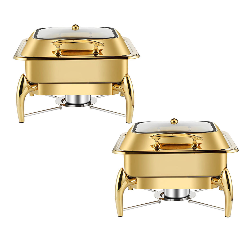 SOGA 2X Gold Plated Stainless Steel Square Chafing Dish Tray Buffet Cater Food Warmer Chafer with Top Lid $ 1056.50