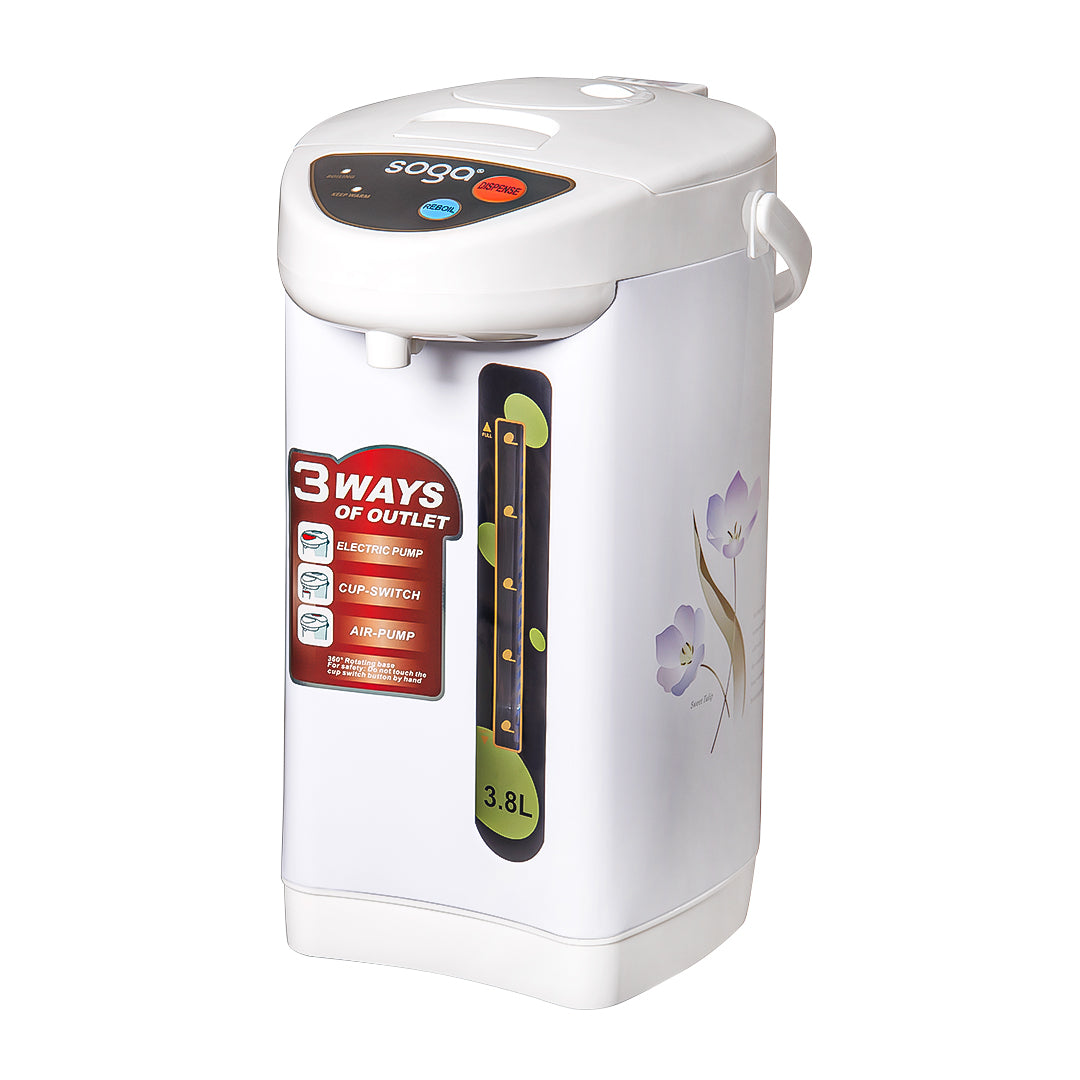 SOGA 3.8L White Plastic Exterior Electric Thermal Pot Dispenser with 3 Dispensing Modes