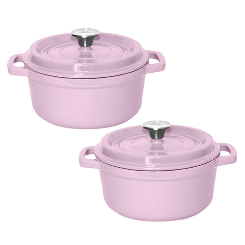 SOGA 2X 26cm Pink Cast Iron Ceramic Stewpot Casserole Stew Cooking Pot With Lid $ 258.90