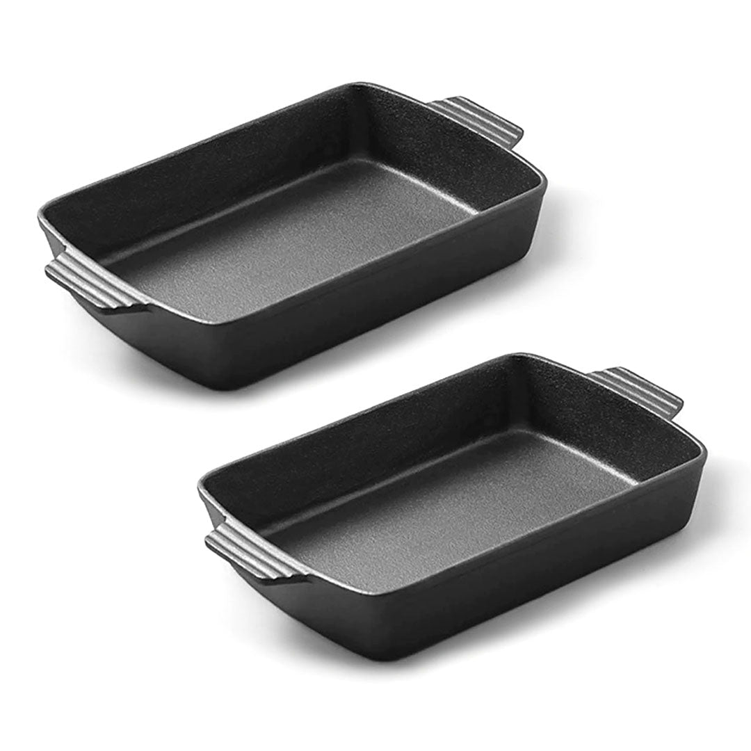 SOGA 2X 33cm Cast Iron Rectangle Bread Cake Baking Dish Lasagna Roasting Pan $ 183.50