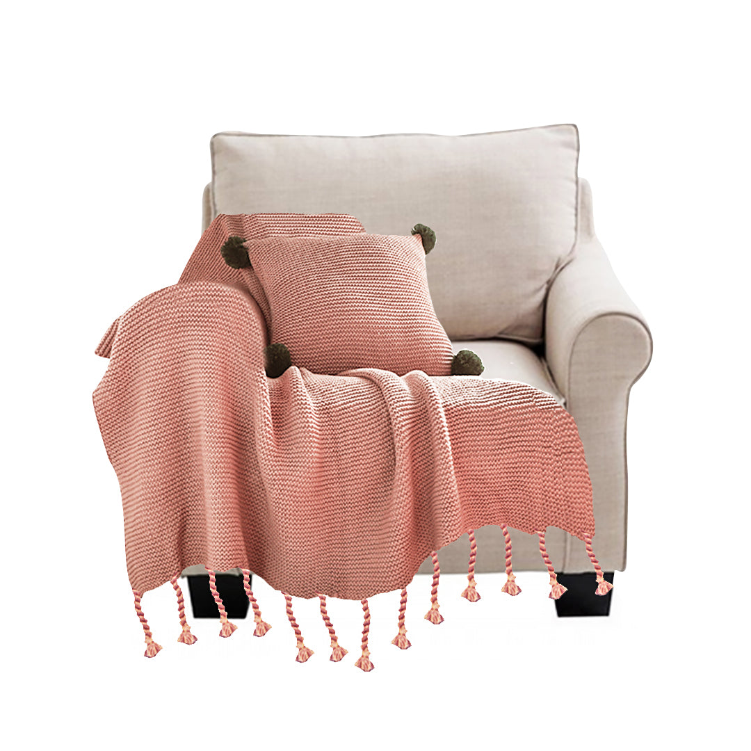 SOGA Pink Tassel Fringe Knitting Blanket Warm Cozy Woven Cover Couch Bed Sofa Home Decor $ 111.50