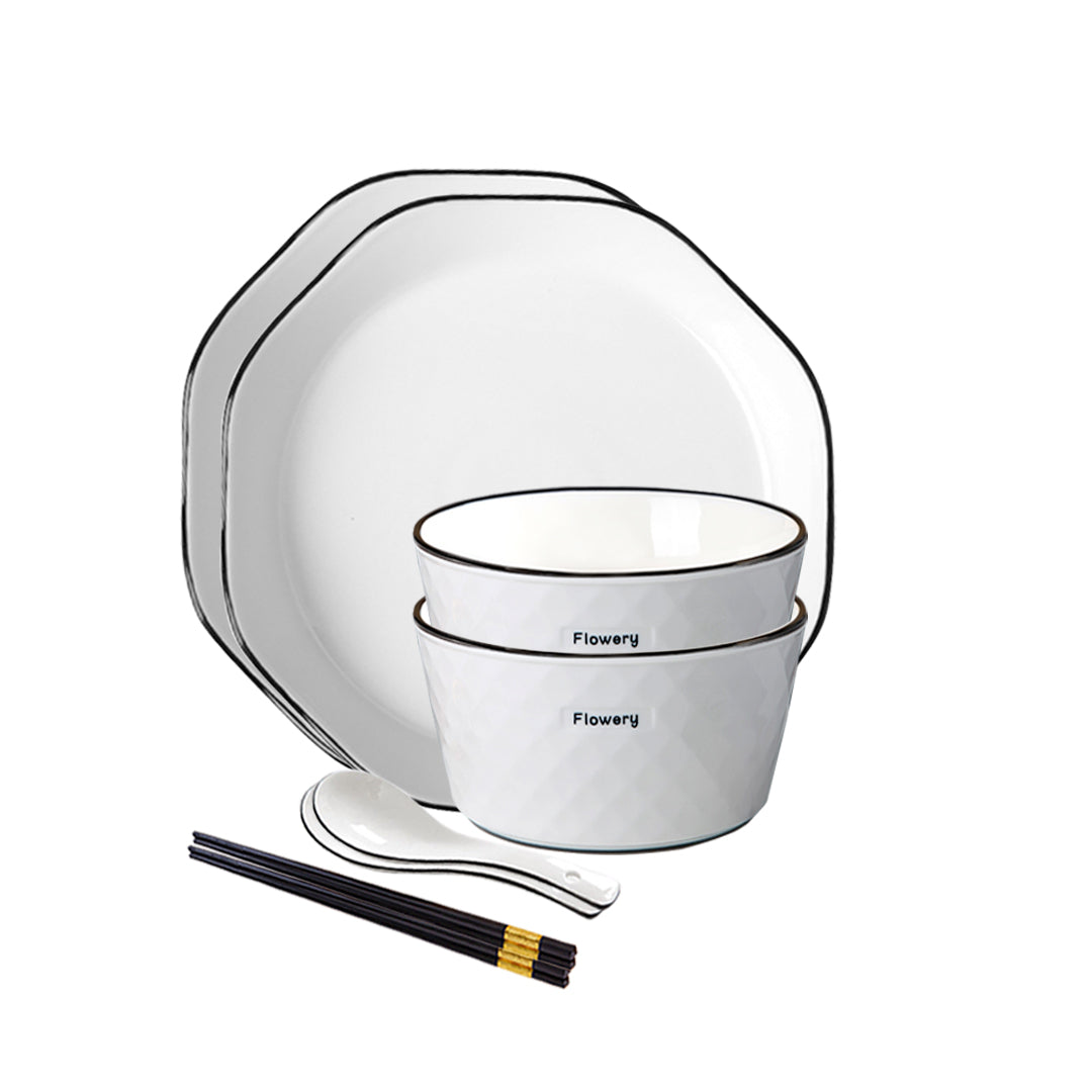 SOGA Diamond Pattern Ceramic Dinnerware Set Crockery Soup Bowl Plate Server Kitchen Home Decor Set of 4 $ 61.50