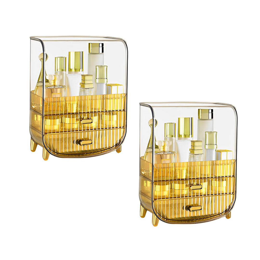 SOGA 2X 3 Tier Golden Yellow Multifunctional Countertop Cosmetic Storage Makeup Perfume Skincare Display Stand Shelf Drawer Type Organiser $ 155.50