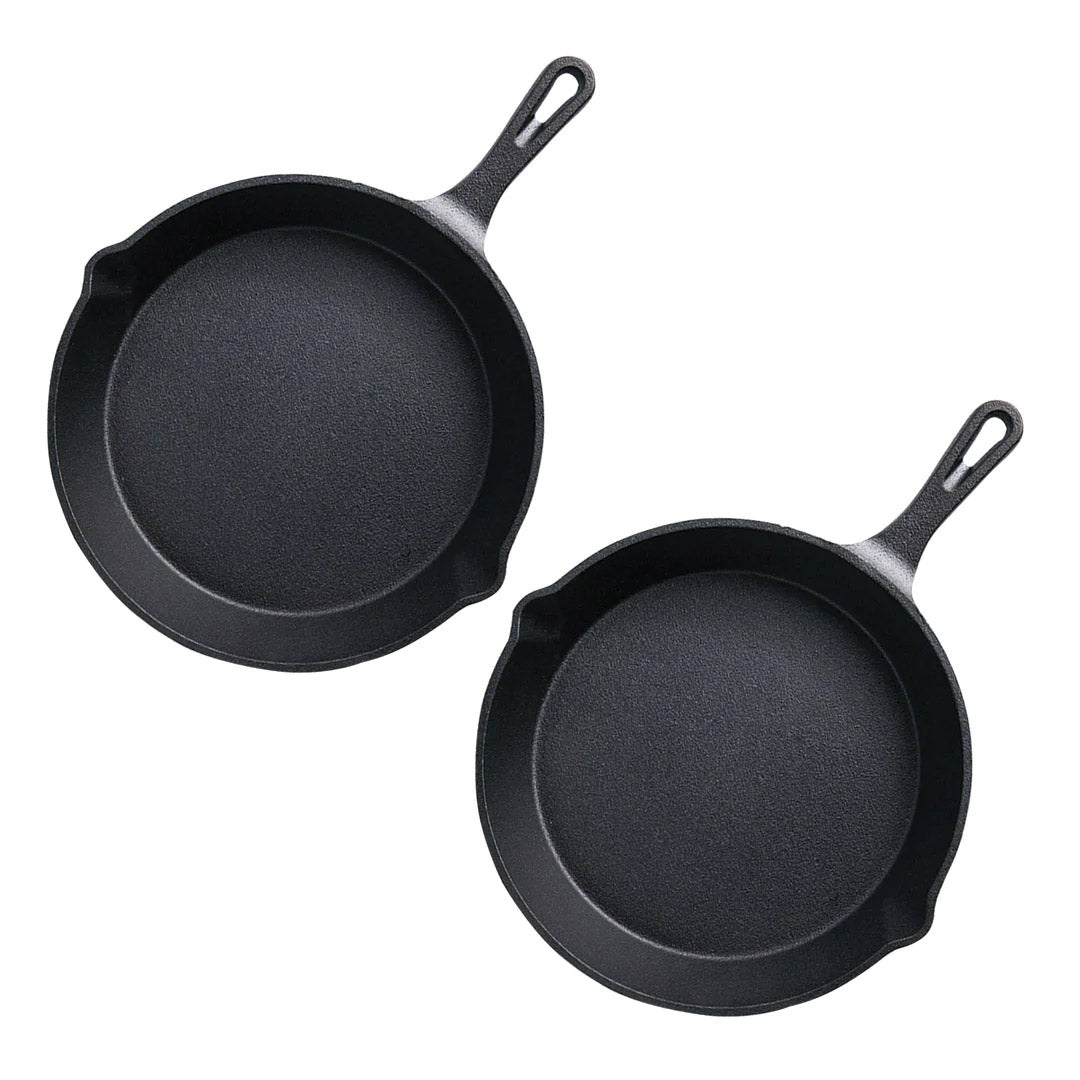 SOGA 2X 26cm Round Cast Iron Frying Pan Skillet Steak Sizzle Platter with Handle $ 101.50