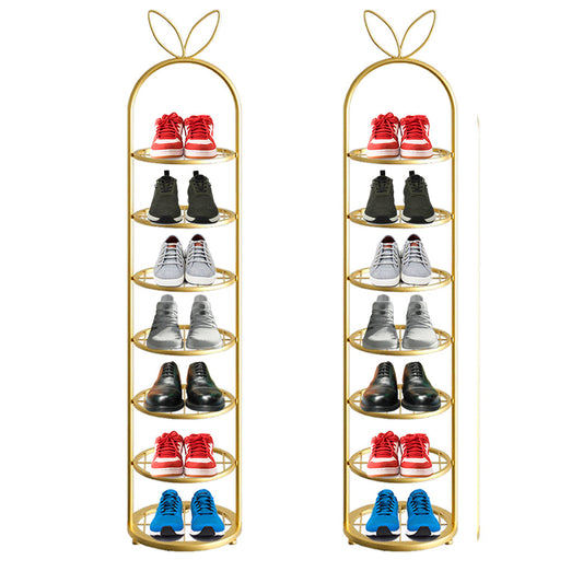 SOGA 2X 7 Tier Bunny Ears Gold Plated Metal Shoe Organizer Space Saving Portable Footwear Storage Shelf