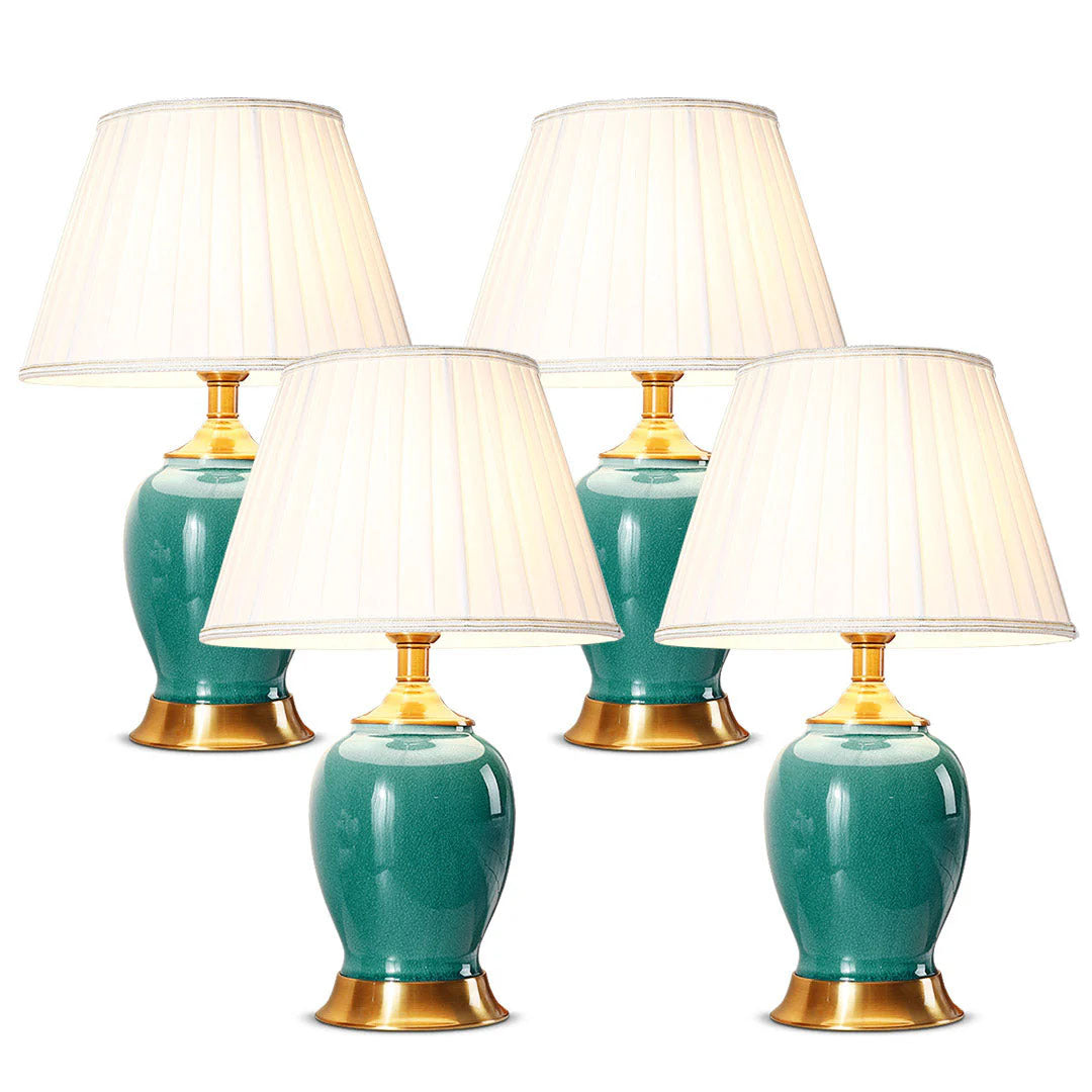 SOGA 4X Ceramic Oval Table Lamp with Gold Metal Base Desk Lamp Green