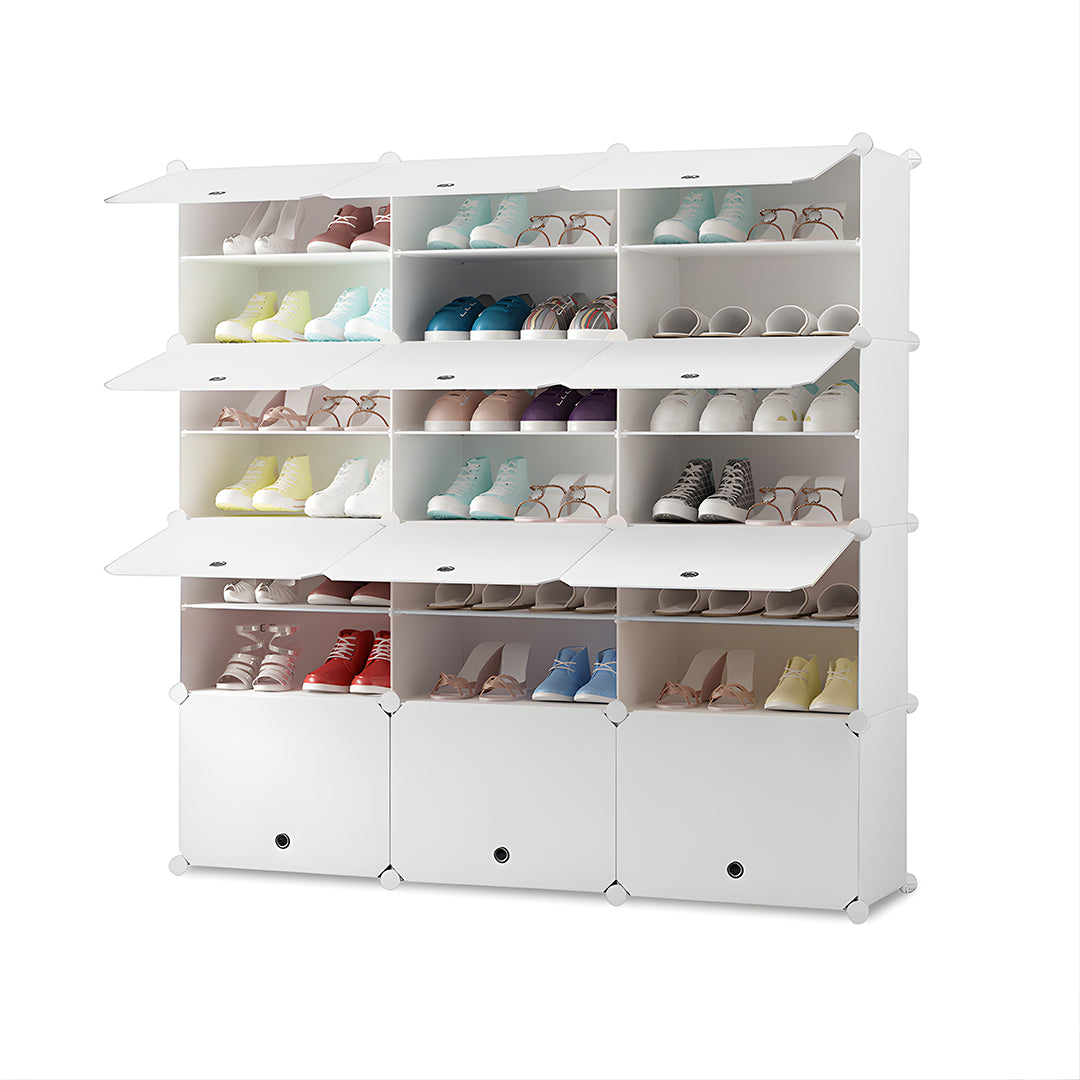 SOGA 7 Tier 3 Column White Shoe Rack Organizer Sneaker Footwear Storage Stackable Stand Cabinet Portable Wardrobe with Cover $ 144.50