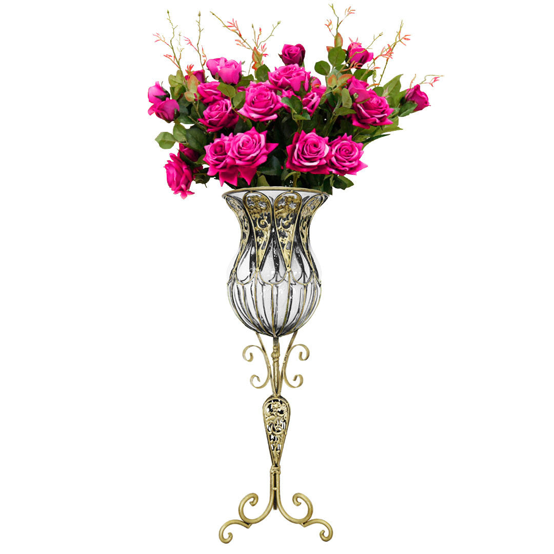 SOGA 85cm Clear Glass Tall Floor Vase with 12pcs Artificial Fake Flower Set $ 511.50