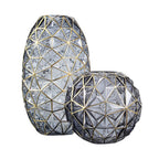 SOGA Grey Colored Diamond Cut Glass Flower Vase Round Jar Home Decor with Gold Accent $ 144.50