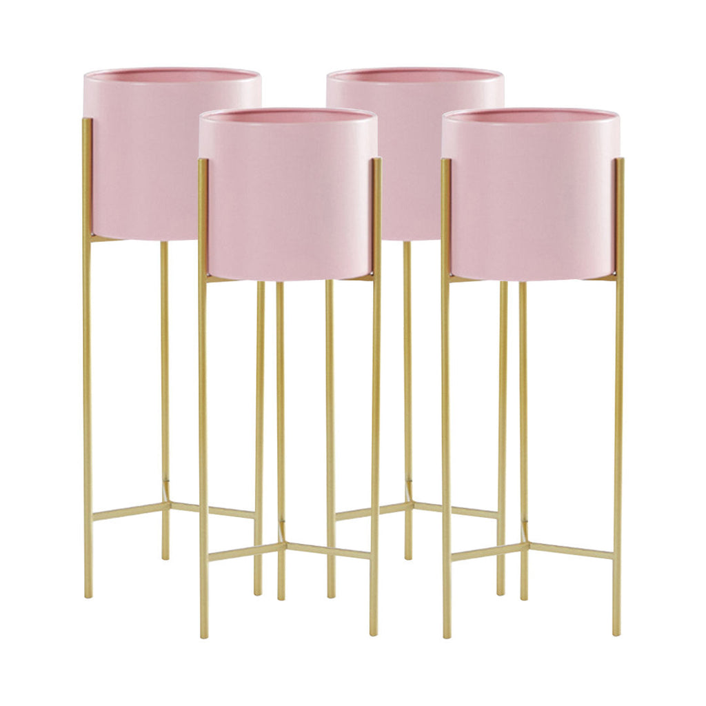 SOGA 4X 2 Layer 60cm Gold Metal Plant Stand with Pink Flower Pot Holder Corner Shelving Rack Indoor Display $ 253.50