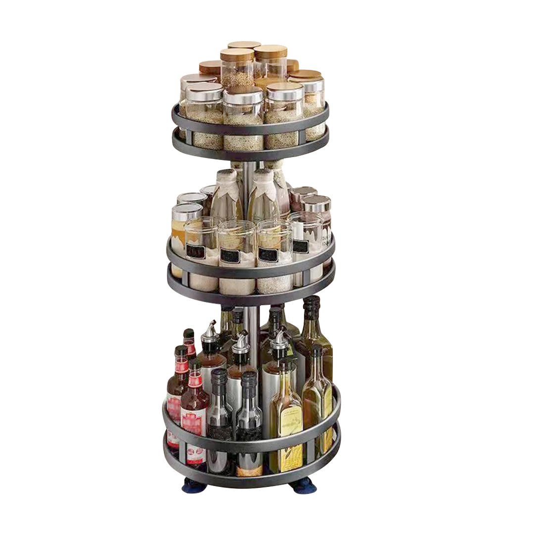 SOGA 3 Tier Steel Black Round Rotating Multi-Function Kitchen Portable Storage Spice Seasoning Kitchen Countertop Organiser Shelf $ 44.50