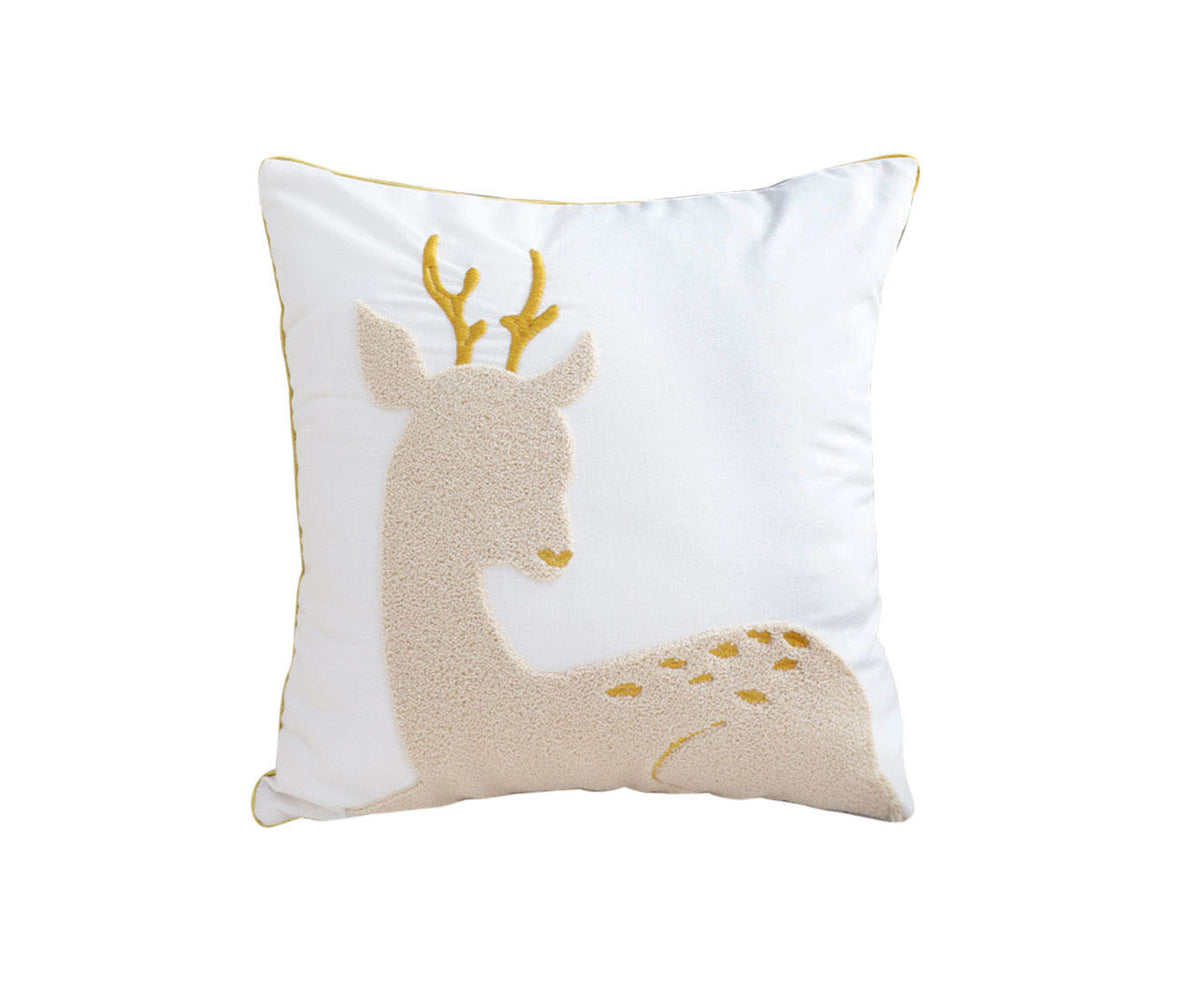 SOGA 45cm Whimsical Beige Reindeer Applique Gold Accent Throw Pillow $ 57.90