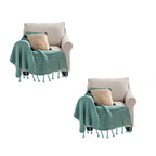 SOGA 2X Green Tassel Fringe Knitting Blanket Warm Cozy Woven Cover Couch Bed Sofa Home Decor $ 215.50