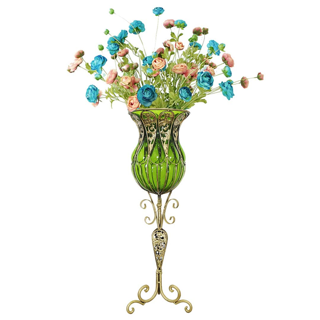 SOGA 85cm Green Glass Tall Floor Vase and 12pcs Blue Artificial Fake Flower Set $ 511.50