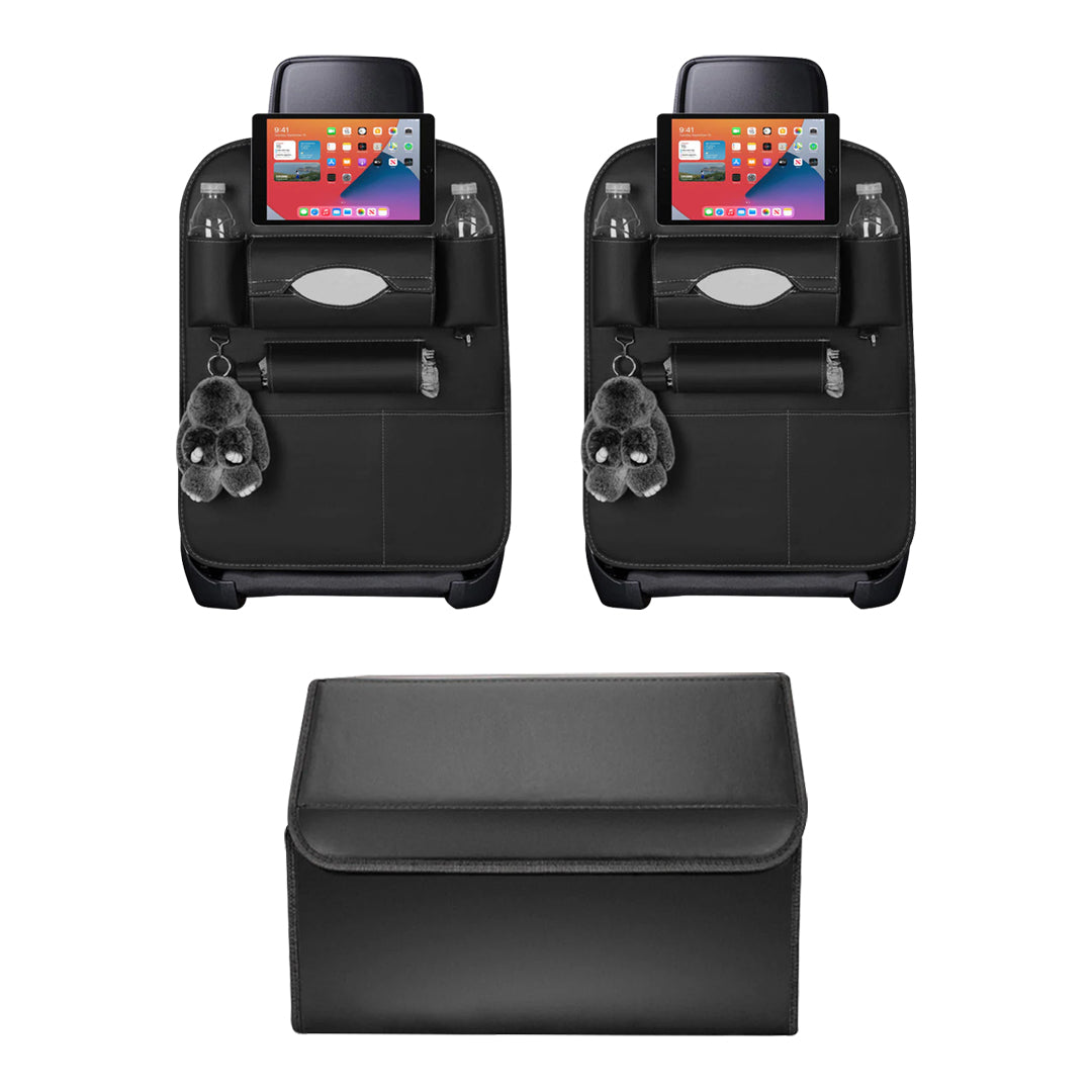 SOGA Car Bundle D – 2 Back Seat Storage Bag & Black Collapsible Trunk Cargo Organizer