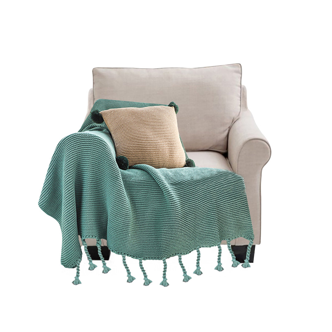 SOGA Green Tassel Fringe Knitting Blanket Warm Cozy Woven Cover Couch Bed Sofa Home Decor $ 111.50