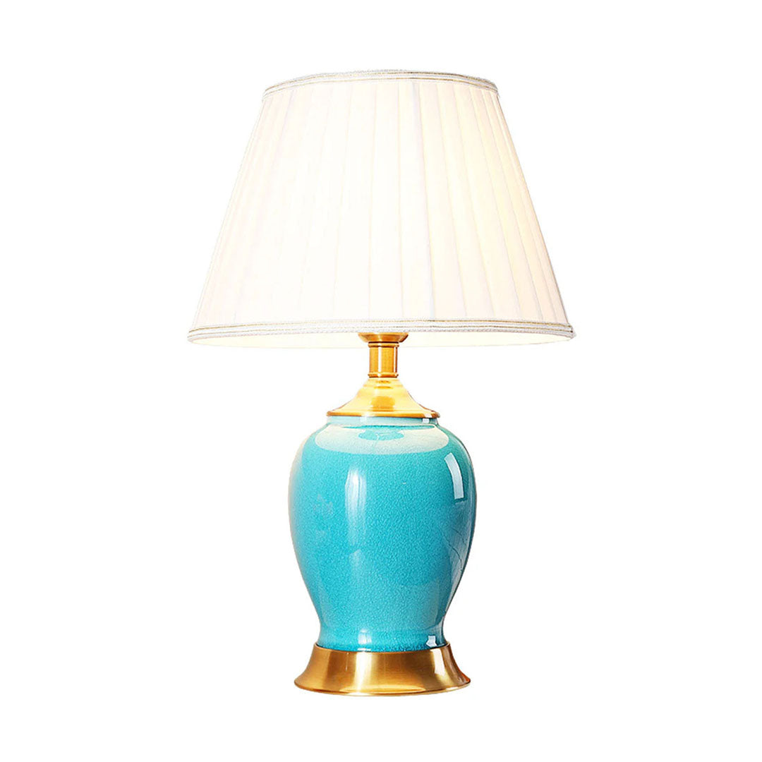SOGA Ceramic Oval Table Lamp with Gold Metal Base Desk Lamp Blue