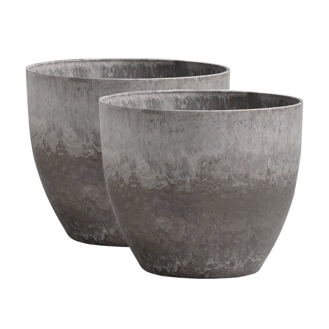 SOGA 2X 32cm Rock Grey Round Resin Plant Flower Pot in Cement Pattern Planter Cachepot for Indoor Home Office $ 161.90