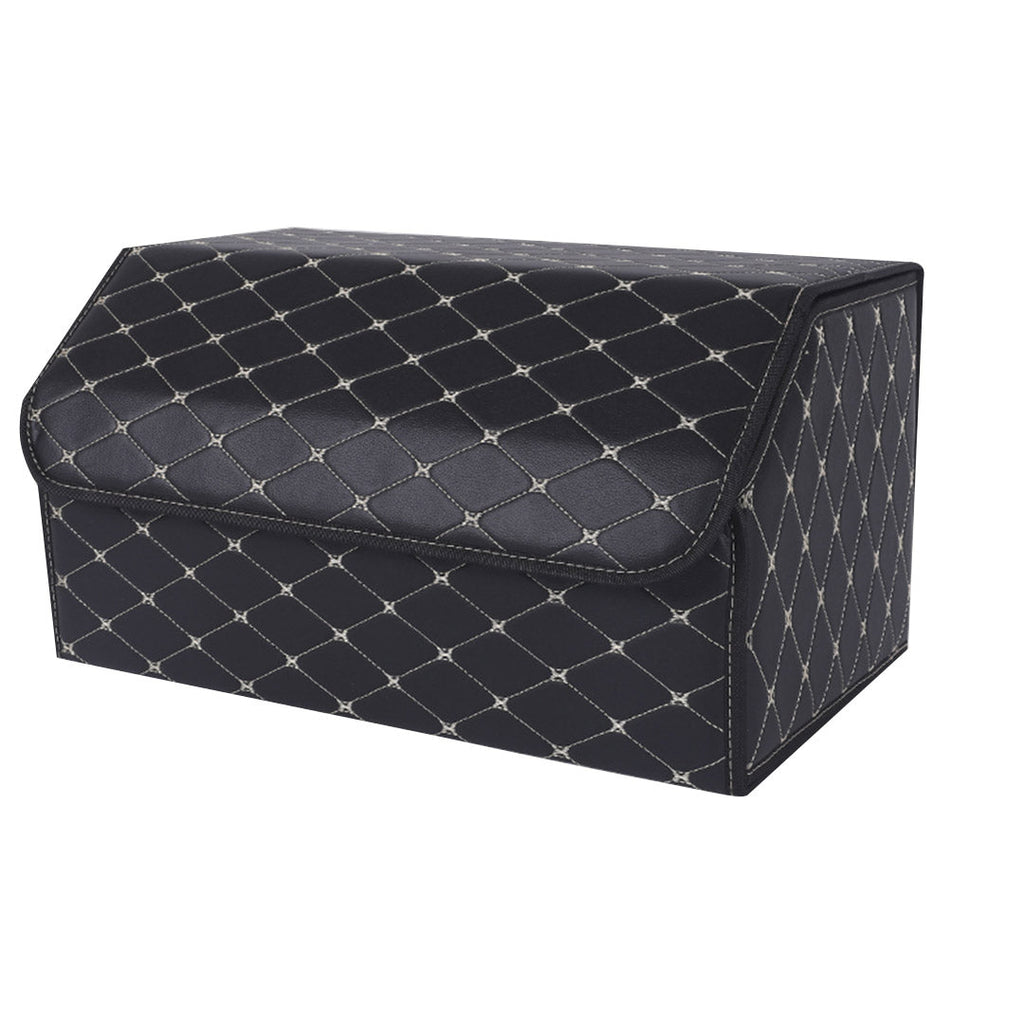SOGA Leather Car Boot Collapsible Foldable Trunk Cargo Organizer Portable Storage Box Black/Gold Stitch Large $ 47.90