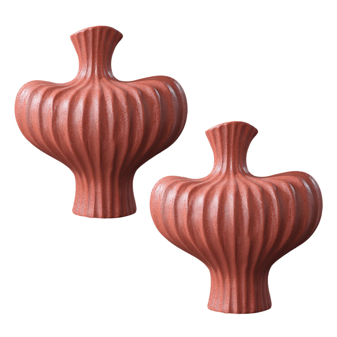 SOGA 2X 28X30cm Ornament Large Matte Red Vases Countertop Decoration Accessories Porch Crafts Home Decor $ 198.50