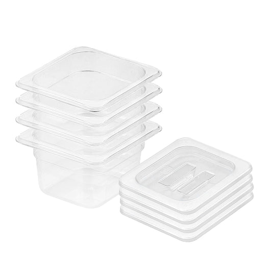 SOGA 100mm Clear Gastronorm GN Pan 1/6 Food Tray Storage Bundle of 4 with Lid